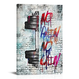 iHAPPYWALL Vintage Inspirational Fitness Quotes Wall Art No Pain No Gain Dumbbells Gym Sport Picture for Home Bodybuilding Room Bedroom Decor Ready to Hang 24x36inch (Grey)