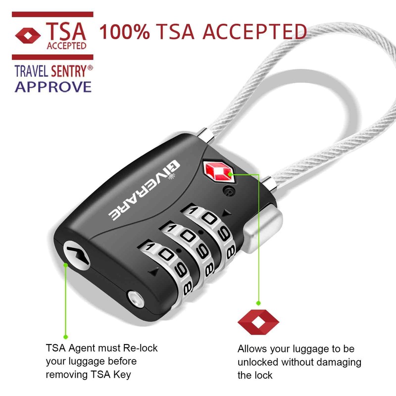 2 Pack TSA Approved Travel Luggage Locks, Long Cable Combination
