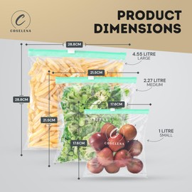 Coselena 40 PCS Reusable Zip Lock Bags Quart Size (1L) - Airtight Slider Freezer Bags - Zip Bags for Freshness & Leak-Proof Food Storage, Durable Food Bags, Large Ziplock Bags with Expandable Bottom