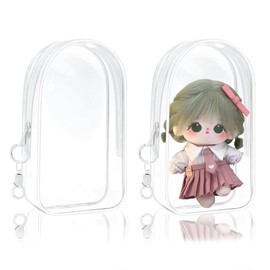 QUDUMEClear Figure Display Bag with Keychain, 2 PSC Portable Small Doll Storage Bag Dustproof Pouch Keychain Charms for Showing Off Blind Boxes Mini Figures Collectibles