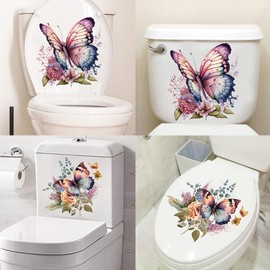 Generic 5PCS Butterflies Flowers Toilet Seat Stickers Bathroom Wall Restroom Decor DIY Removable Waterproof Bouquet Toilet Lid Decals Decoration Accessories