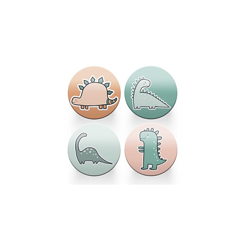 4 x Round Dinosaur Coasters - Dino T-Rex Cartoon Boys