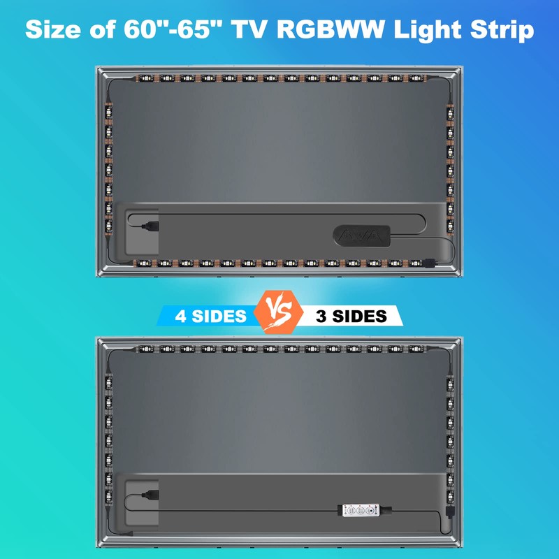 Tatazone Bluetooth RGBWW LED Lights for 60-65 Inch TV with