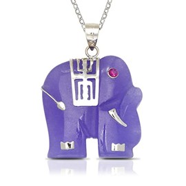 JewelryWeb 925 Sterling silver 16-inch Green, White, Lavender Jade Elephant Pendant Necklace (20mm x 28mm) (Lavender Jade)
