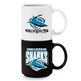 NRL Cronulla-Sutherland Sharks Set of 2 Stackable Mugs, Sky Blue White