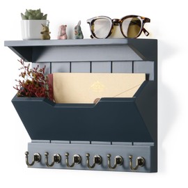 DOPACE Key and Mail Holder for Wall, Mail and Key Holder, Mail Organizer Wall Mounted with 6 Key Hooks, Gray