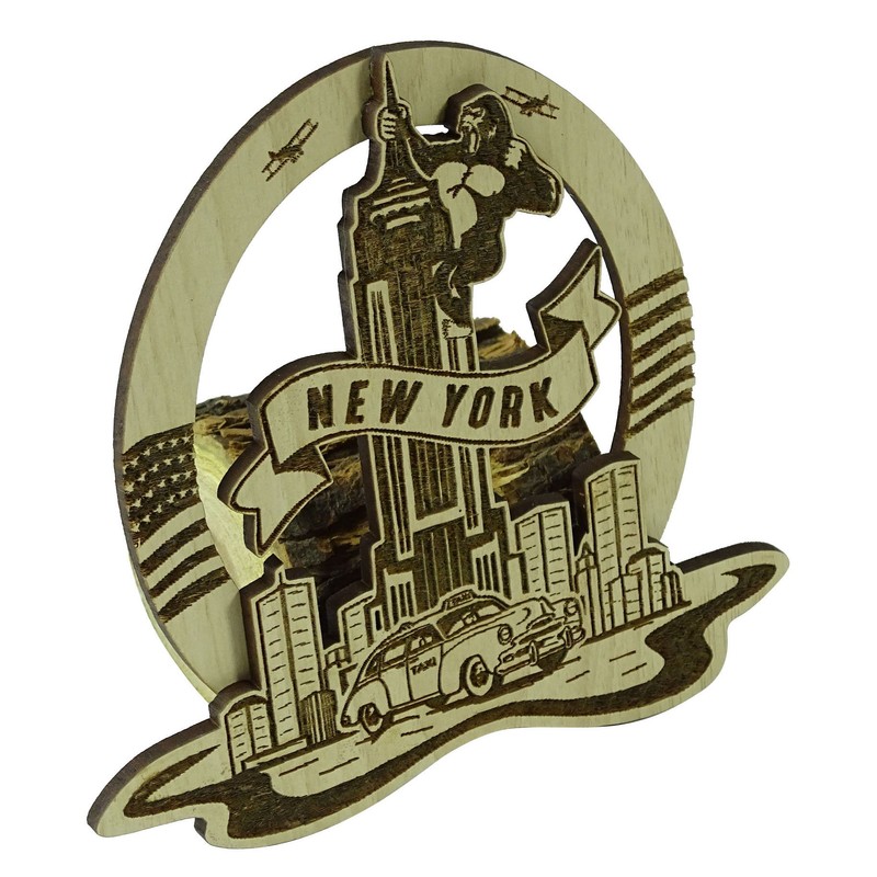 Wood Engraved New York King Kong Fridge Magnet Souvenir Gift
