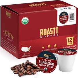 Organic Espresso Pods for Keurig K Cup Brewing, Medium Dark Roast, Single Shot CoffeePods compatible with kcup brewers (Organic Espresso, 12 Pods)