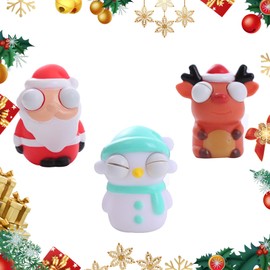 PLUSHCEWT 3 Christmas Squeeze Toys Funny Pinch Toy Stress Relief Toy Santa Snowman Reindeer Eyes Squeeze Toy for Kids Adult Fidget Squishy Squeeze Toy Christmas Stocking Filler (B)