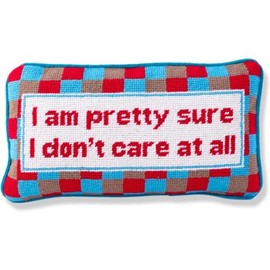 FURBISH Handmade Needlepoint Decorative Throw Pillow - Don't Care - 9" x 15" - Small Embroidered Accent Pillow for Bed, Chair, Couch, Sofa - Aesthetic Room Decor