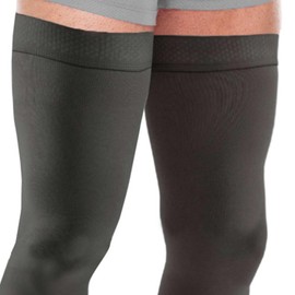 Ames Walker AW Style 294 Men's 20-30 mmHg Closed Toe Thigh High Compression Stockings w/Top Band Beige Large