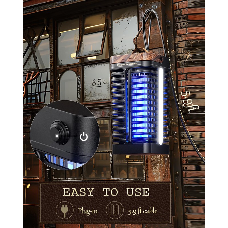 Minimoon Bug Zapper Outdoor with Dual LED Lights, 15W Mosquito