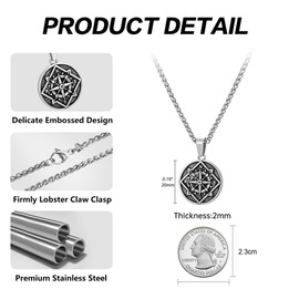 Crafted Compass Coin Necklace with Wheat Chain for Men, Mens Necklace with Compass Pendant Perfect for Travelers and Adventurers, 18 inch (18, Antique silver-Round-Wheat Chain)