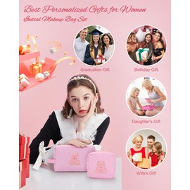 Travel Makeup Bag for Women,Make Up Pouch for Girlfriend Bridesmaid Wife,Birthday Gift for Her Cute Monogram Cute Initial Toiletry Bag Set,2PCS Pink H