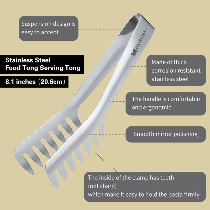 MSY BIGSUNNY 2 Pack Pasta Tong, Stainless Steel Food Tong