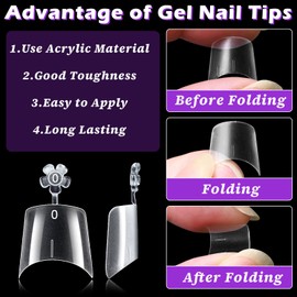 LoveOurHome 360pc French Coffin Nail Tips Clear Fake Nails Short Coffin Gel Nail Tips Half Cover Acrylic Nails Clear 15 Sizes Short Fingernail for Gel Press Nails Extension