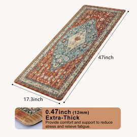 Collive Boho Cushioned Kitchen Mat, Comfort Anti Fatigue Mats for Kitchen Floor, Standing Desk Mat for Kitchen, Office, Laundry, Sink, 17”x47” Red Non-Skid Waterproof Kitchen Rugs