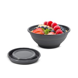 Coolinato Faltbare Schüssel aus Silikon, 16 cm, grau, Faltschüssel zum Aufbewahren, Servieren und Frischhalten, Obst und Müsli Schüssel für Küche und Camping