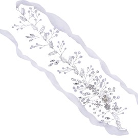 ULAPAN Bridal Belt with Rhinestones Bride Wedding Dress Belt Crystal Headband for Women Bridesmaids Sash Flower (Organza White)