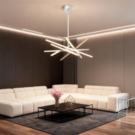 SUNMOO Modern Silver Chandeliers Ceiling 36W LED Pendant Light Embedded Mount Chandeliers，LED 6-Lights Linear Pendant Light for Kitchen Island Dining Room Bedroom Living Room Entryway，L23.62"*0.59"/6