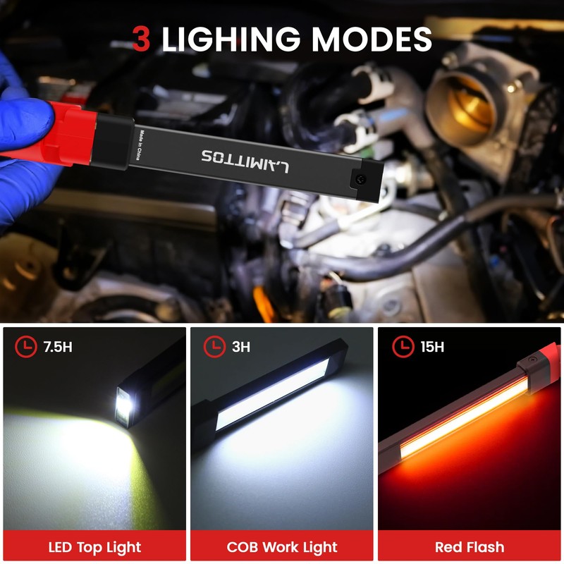LAIMITTOS Rechargeable Work Light 2200mAh Magnetic LED Work Light Flashlight