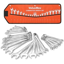 ValueMax Juego de Llaves de Mecánico Métricas y Estándar, 20 Piezas Juego Completo de Llaves Combinadas Enrollable. SAE 1/4" a 3/4", Métrico 6mm a 18mm, Juego Completo de Llaves con Bolsa Enrollable