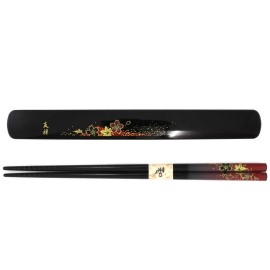 JapanBargain Black/Red Japanese Travel Chopsticks with Case Yuzen S-3687