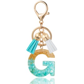 ANHBKAR Alphabet Initial Letter Keychain Cute Resin with 2 PU Tassels, Letter Keychain for Backpack Charms, Initial Keychains for Women, Girls (G, GREEN)