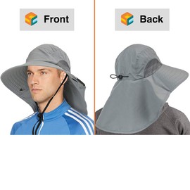 SUN CUBE Wide Brim Sun Hat with Neck Flap, Fishing Hiking for Men Women Safari, Neck Cover for Outdoor Sun Protection UPF50+ | Gray