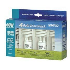 Satco S6237 13 Watt T2 Ultra Mini Spiral 5000K Natural Light Compact Fluorescent Light Bulbs - 4 per Package (60 Watt Replacement)