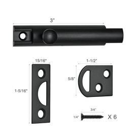 Moosyne 3 Inch Solid Brass Surface Bolt Black, Heavy Duty Concealed Slide Surface Door Bolt, 2 Pack