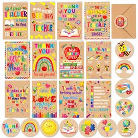 HOWAF 12 Thank You Teacher Cards with Envelopes Stickers, Teacher Thank You Card, Teacher Leaving Gifts for Women Men