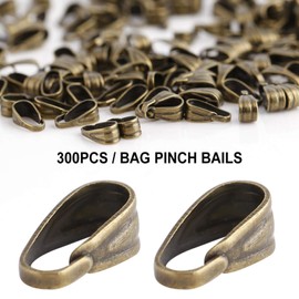 300pcs Alloy Pinch Clasp Bails and Pendant Connector Snap Findings for Jewelry Making, DIY Craft Supplies, Necklace Pendant Clasps in Dark Bronze Finish