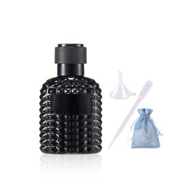 JJKMALL 50ML/1.7oz Travel Perfume Atomizer Refillable Spray Bottle – Leak-Proof Black Glass Bottle with Funnel, 3ml Dropper & Gift Storage Bag –Travel Essentials