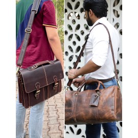 Leather Bag Replacement Shoulder Strap - Adjustable/Comfortable Strap with Shoulder Padding for All Duffle, Satchel, Messenger, Briefcase Bag by Rustic Town (Mulberry Belt with Red Stitching)