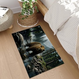 Plistiz Bear Forest Scene Indoor Door Mat, 17x29.5 Inch, Floor Area Rug for Entryway, Living Room, or Bathroom, Non-Slip Doormat, Wildlife Home Decor Rug Gifts