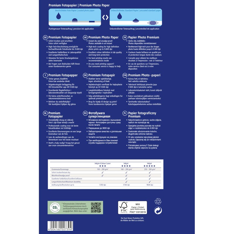 Premium Inkjet Photo Paper A4 250 g 40 Sheets