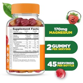 Lifeable Gomitas de magnesio para niños | 170 mg de magnesio elemental de 1,420 mg de citrato de magnesio | Suplemento de magnesio para niños de gran 
