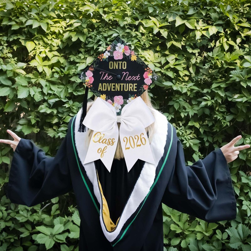 2 Pcs White Graduation Bow Class of 2026 Graduation Cap
