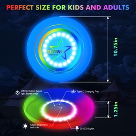 LED Flying Disc Toy with 7 Changeable Colors, 7 Dynamic Modes Smart Light, Light-Up 175g - Sport Disc for Outdoor Fun, Park, Beach, Yard, Camping, Birthdays for Men, Boys, Girls, Teens, Kids Adults