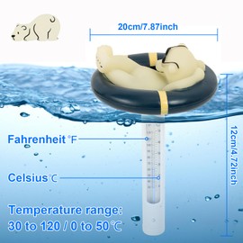 Pool Thermometer Floating Easy Read, Leisurely Polar Bear Water Thermometer for Ice Bath with String, for Outdoor & Indoor Swimming Pools, Spas, Hot Tubs & Aquariums