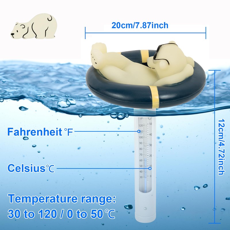 Pool Thermometer Floating Easy Read, Leisurely Polar Bear Water Thermometer