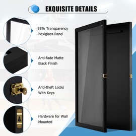 4 THOUGHT Jersey Frame Display Case Large Lockable Jersey Shadow Box Sport Shirt Display Frame with 98% UV Protection Acrylic Door and Hanger for Football Hockey Basketball Baseball Shirt, Black