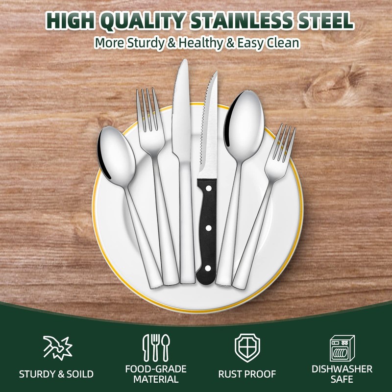 48-Piece Silverware Set, CEKEE Stainless Steel Flatware Set for 8