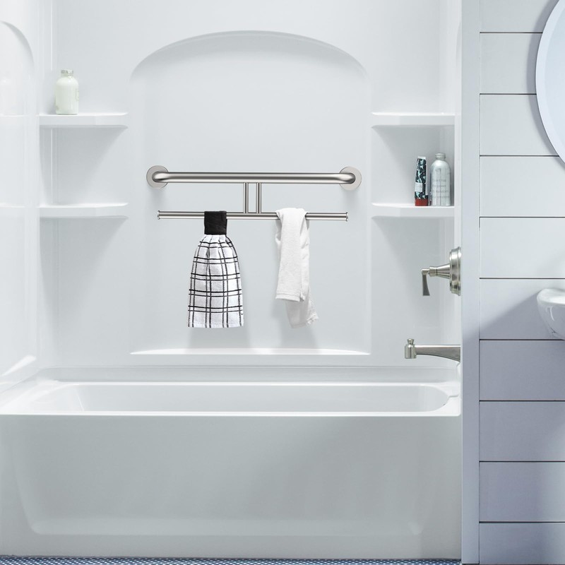24 Inch Grab Bar w/Double Toilet Paper Roll Holder Brushed