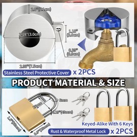 Gnellkoor Outdoor Faucet Lock, 2 Pack Water Hose Bib Spigot Locks Stainless Steel Cover & Brass Padlock Kits for 1-1/2 to 3 Inch Dia Valve Handles to Prevent Garden Faucets and Outside Water Thefted