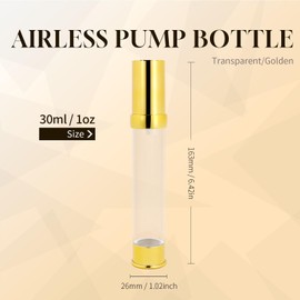 6Pcs 1oz 30ml Clear Airless Pump Bottles with Funnel, Refillable Travel Size Vacuum Moisturizer Dispenser Cosmetic Containers for Foundations, Cream, Serums, Shampoo, Lotion(Gold)