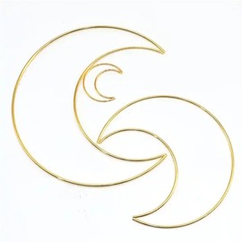 4 Pack Moon Shaped Dream Catcher 10 inches Metal Rings Gold Metal Hoops Macrame Ring for Craft, Macrame Wall Hanging Wedding Wreath Décor (Moon, 4 x 4inch)