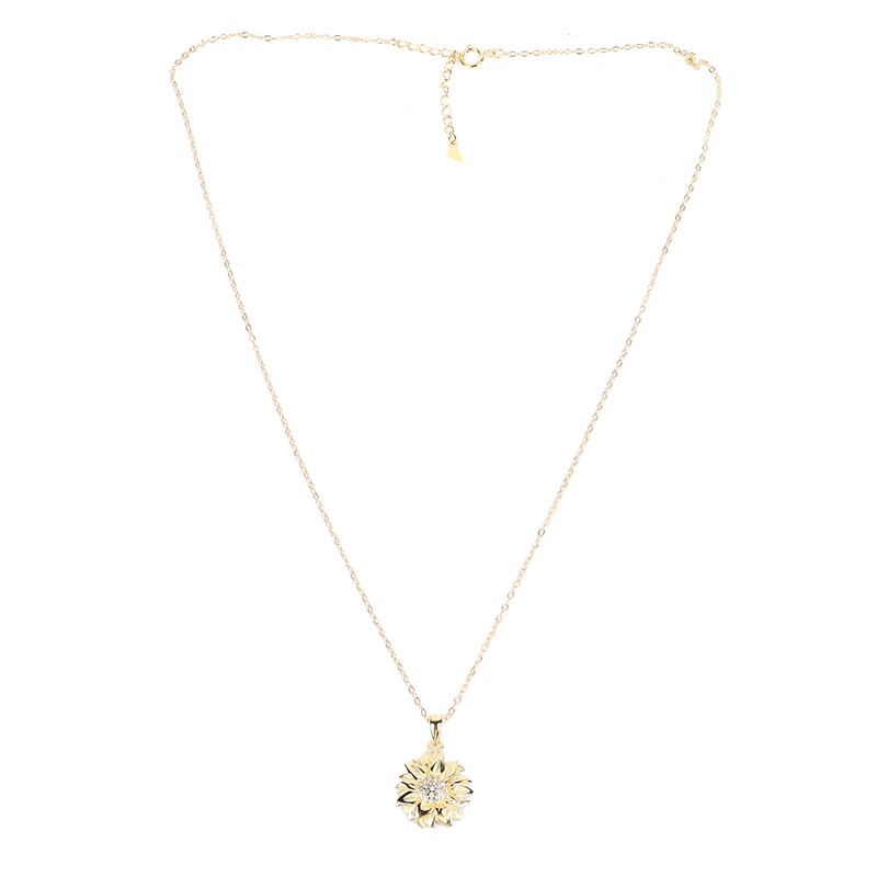 Pendant Necklace 925 Silver Sunflower Shape Gold Exquisite Shiny Elegant
