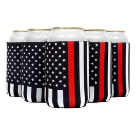 QualityPerfection Beer Can Cooler Sleeve, Neoprene Collapsible Coolie Economy Bulk Insulation with Stitches Perfect 4 Events,Custom DIY Projects - 12 Units- Pattern (Firefighter)